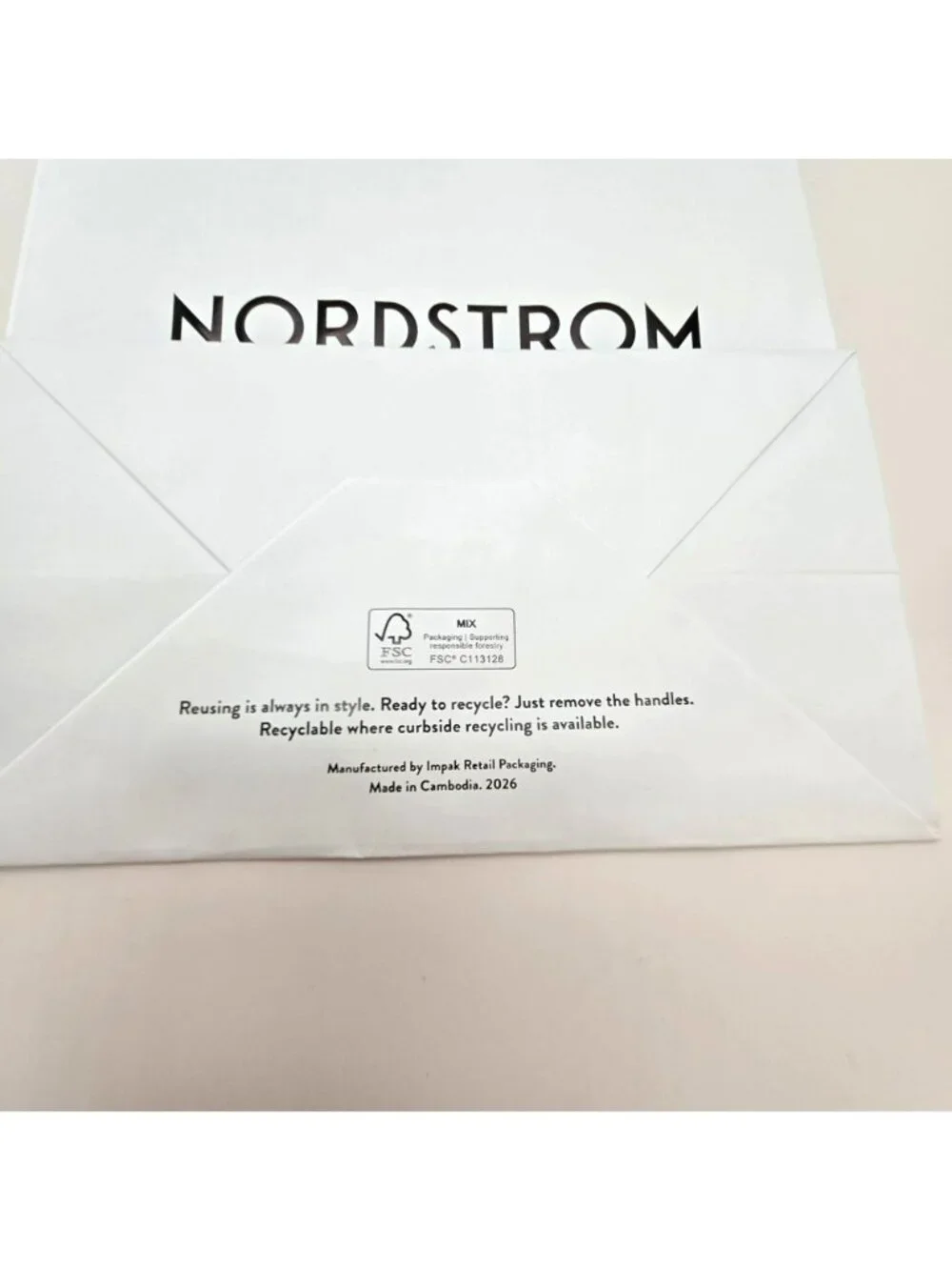 Nordstrom Celebrating 125 Years White Shopping Bag With Black Ribbon Handles VR9